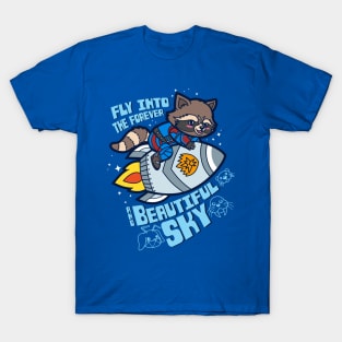 Cute Superhero Adorable Raccoon Riding Rocket With Movie Quote T-Shirt